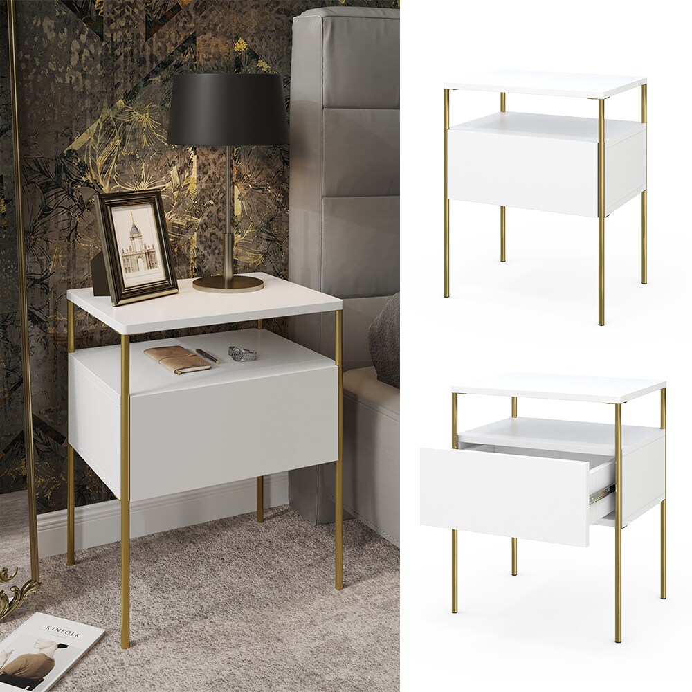 Vicco Nachtschrank Mira Weiß Gold 40 x 50 cm Schublade Ablage Nachtkommode | 04066731351213