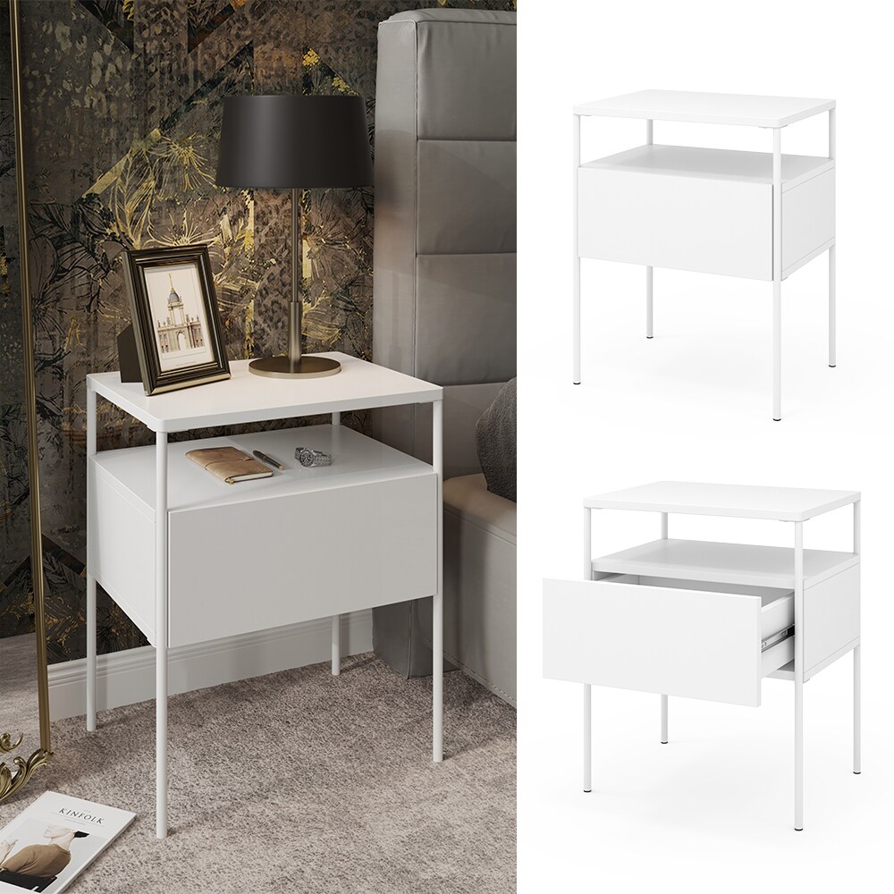 Vicco Nachtschrank Mira Weiß 40 x 50 cm Schublade Ablage Nachtkommode modern | 04066731351206