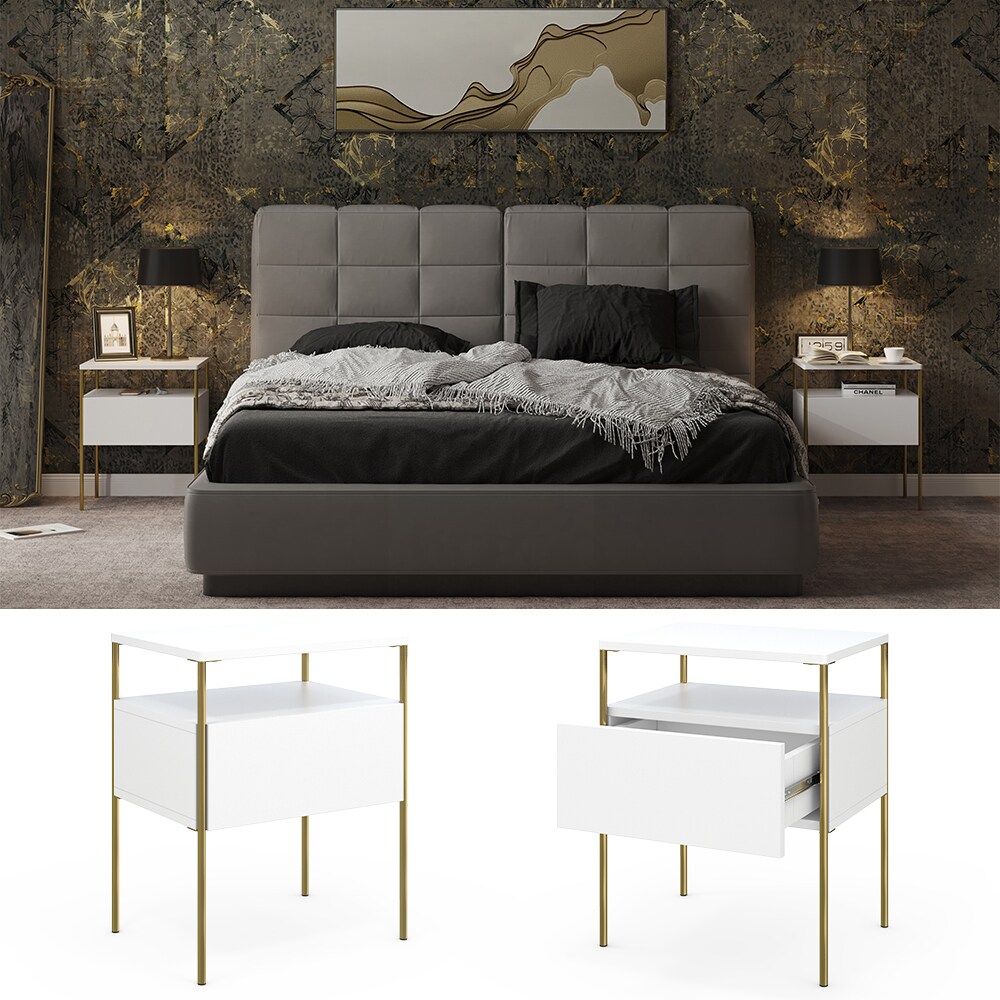 Vicco Nachtschrank Mira Wei&szlig; Gold 40 x 50 cm 2er Set Ablage Nachtkommode modern - Bild 1