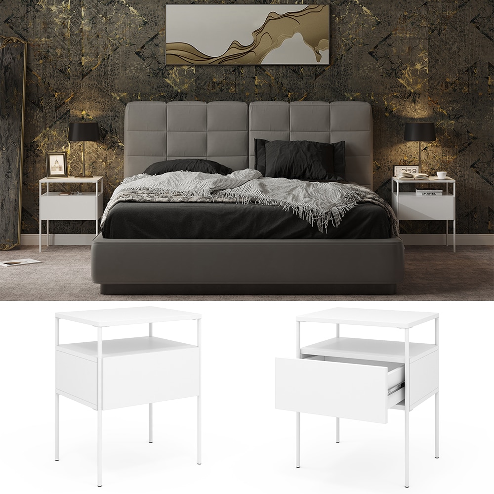 Vicco Nachtschrank Mira Wei&szlig; 40 x 50 cm 2er Set Ablage Nachtkommode modern - Bild 1