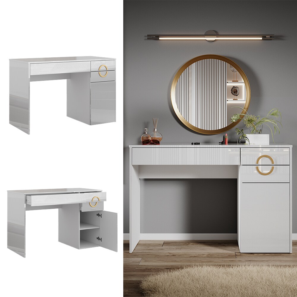 Vicco Schminktisch Adela Wei&szlig; Hochglanz, 115 x 76,4 cm, Frisiertisch, Schubladen - Bild 1
