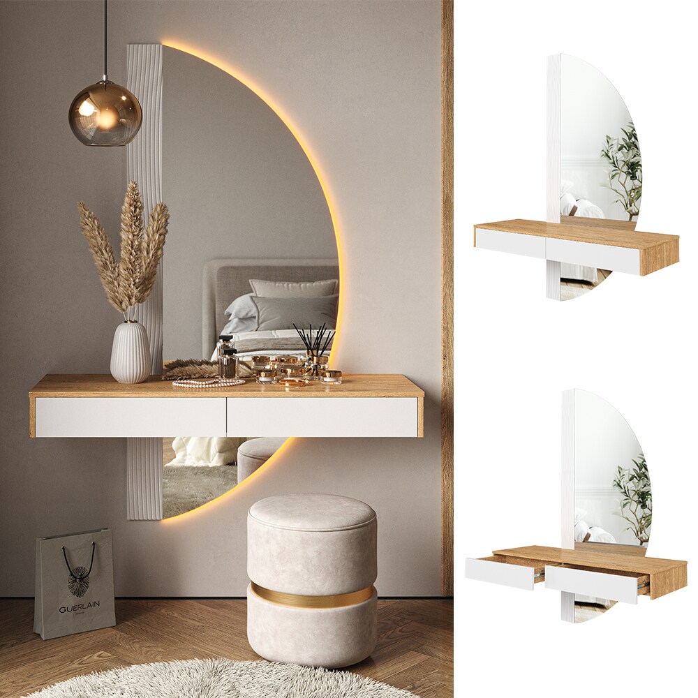 Vicco Schminktisch Melisa 120 x 161 cm Eiche Weiß LED-Spiegel Schublade modern | 04066731340781