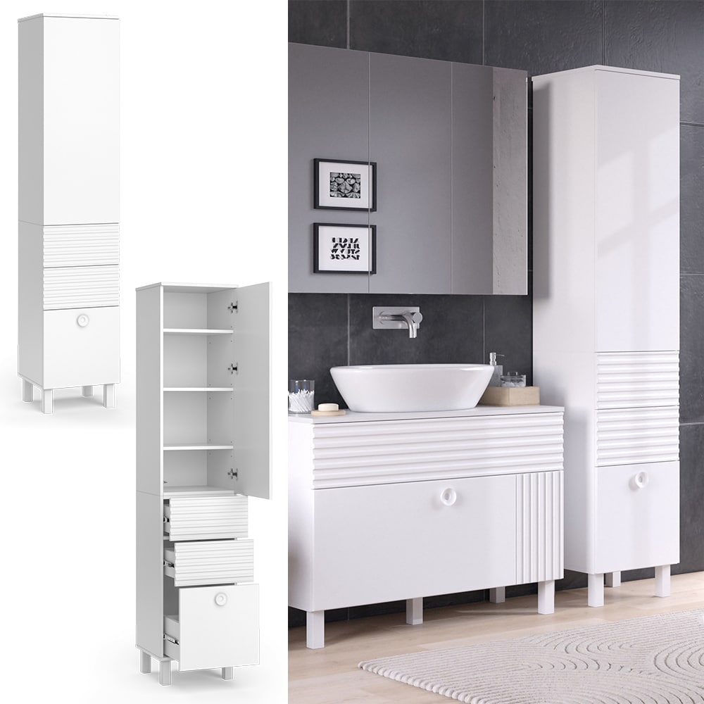 Vicco Hochschrank Sola 40,2 x 192,4 cm Wei&szlig; matt Badezimmer Badschrank modern - Bild 1