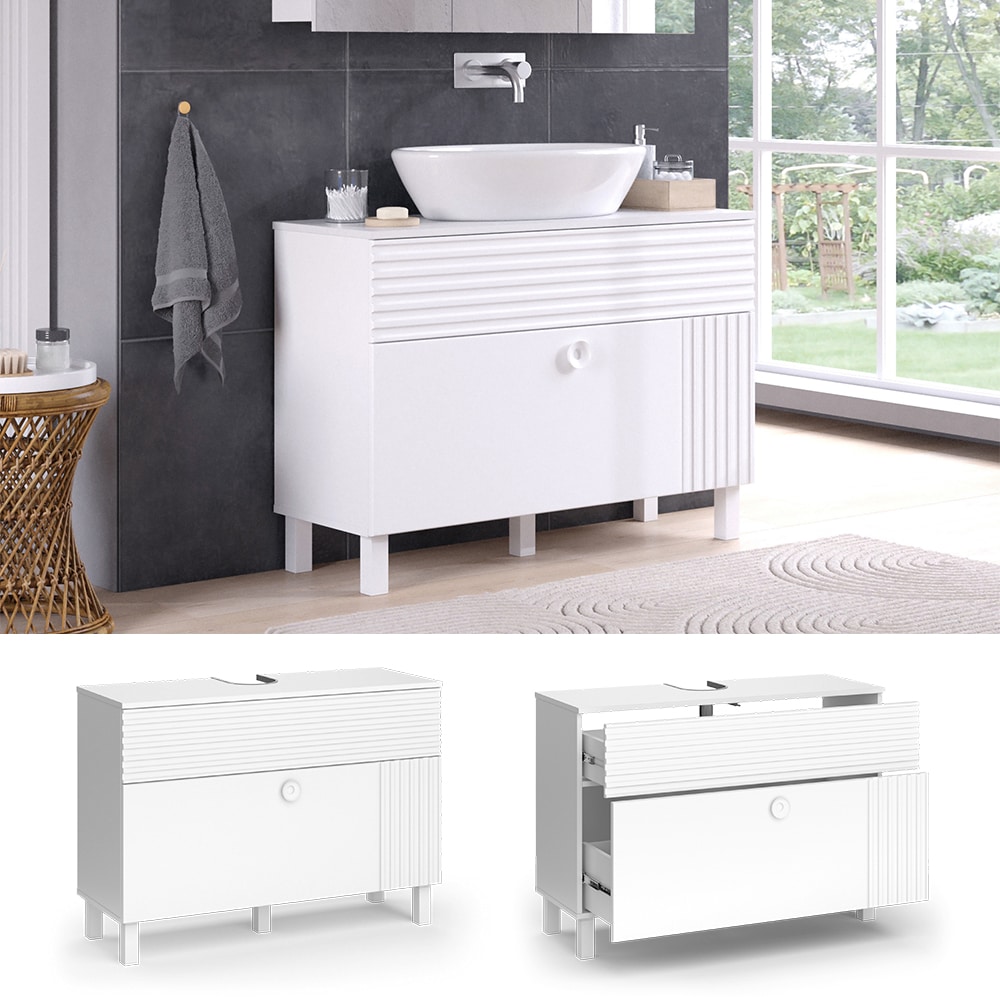 Vicco Waschtischunterschrank Sola 100,2 x 72,4 cm Wei&szlig; matt, modern, Badezimmer - Bild 1