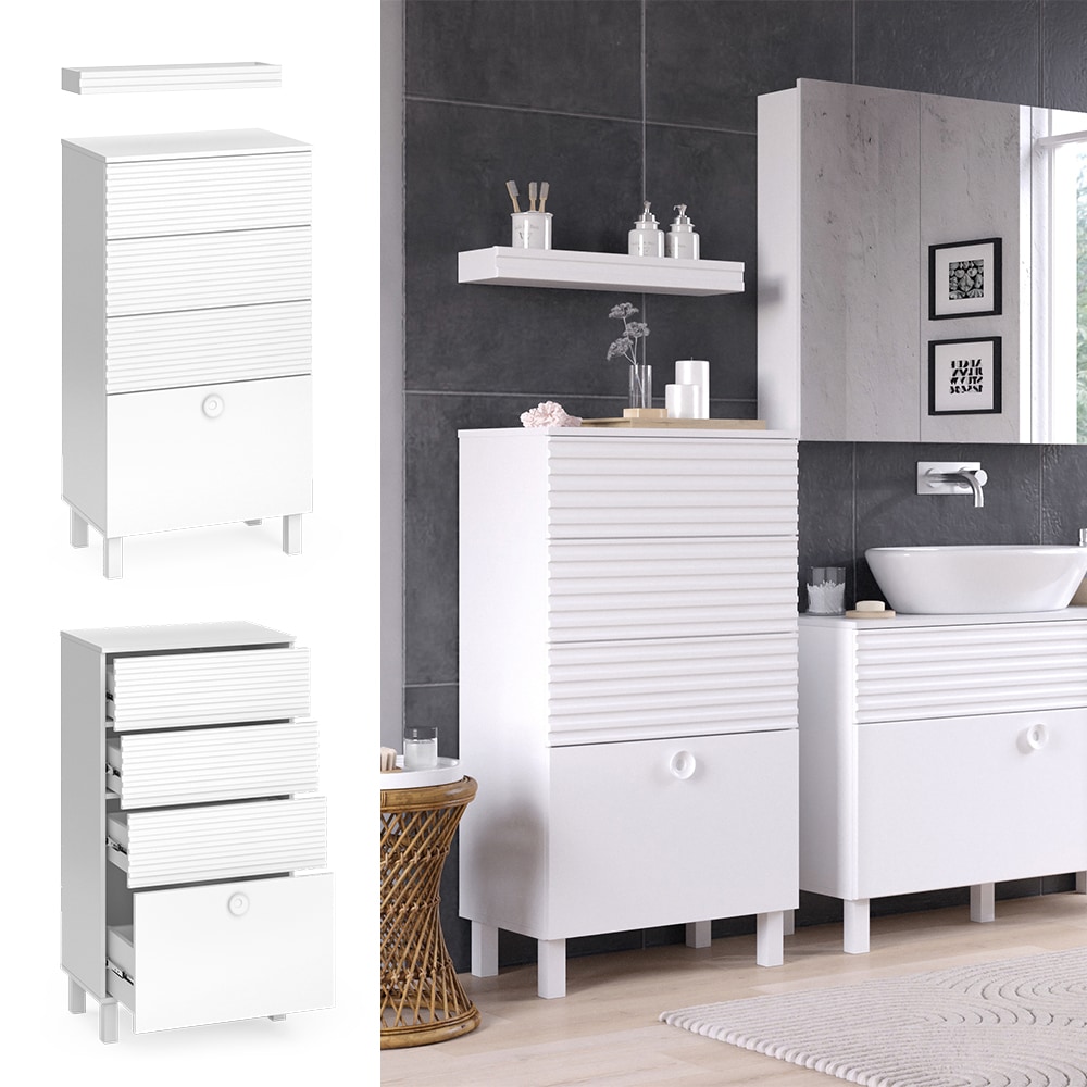 Vicco Midischrank Sola 60 x 113 cm, Wei&szlig; matt, mit Regal, modern, Badezimmer - Bild 1