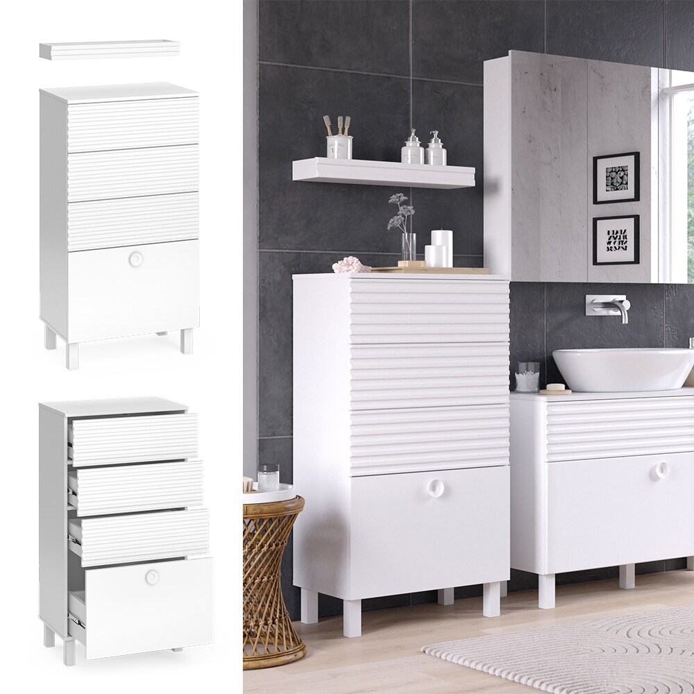 Vicco Midischrank Sola 60 x 113 cm, Weiß matt, mit Regal, modern, Badezimmer | 04066731340729