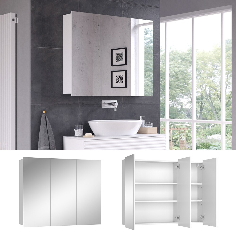 Vicco Spiegelschrank Sola 100 x 79,8 cm, Weiß, Schrank mit 3 Türen, Badezimmer | 04066731340736