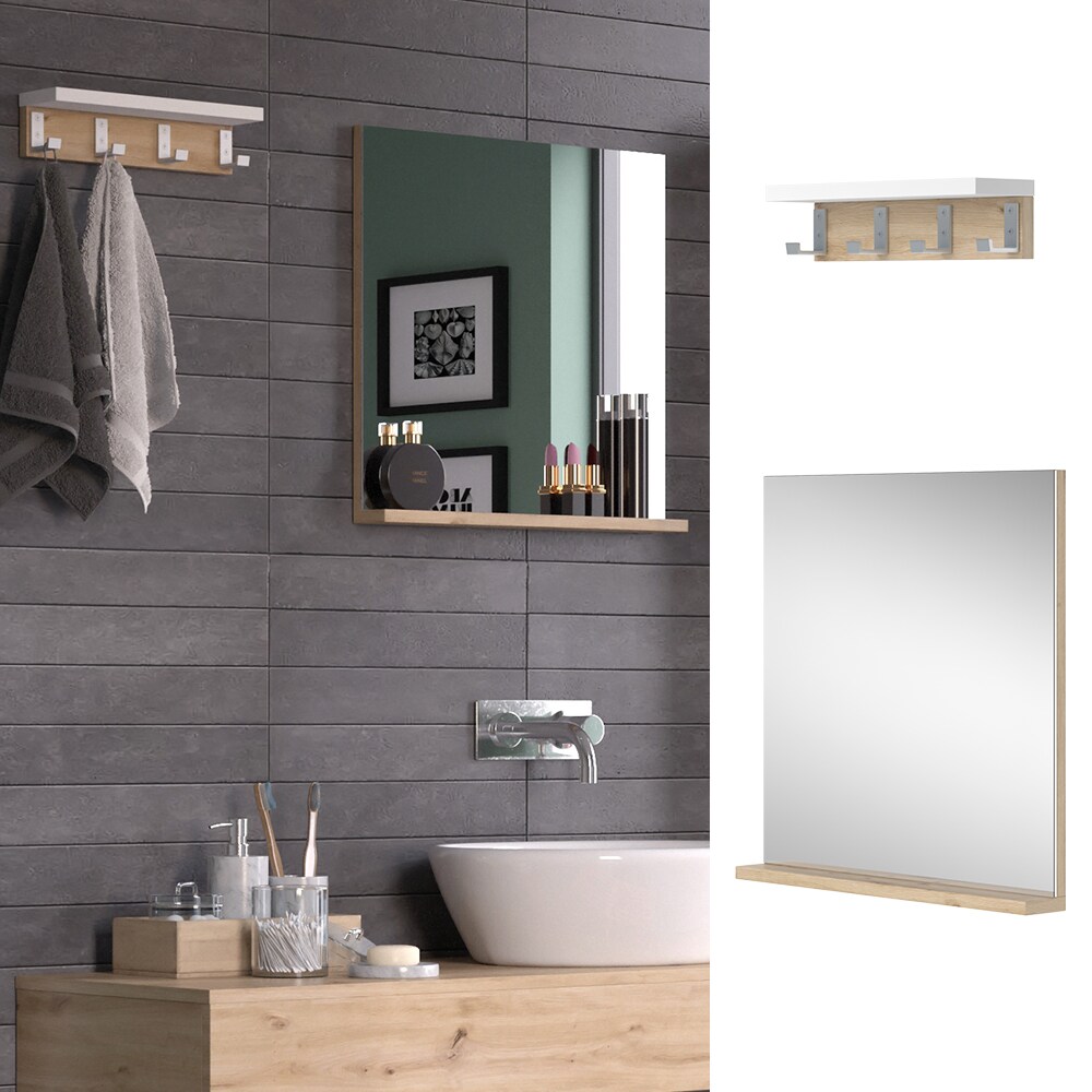 Vicco Spiegel & Regal Henri Weiß Artisan, moderne Badmöbelserie, mit Haken, Spiegelablage | 04066731340514