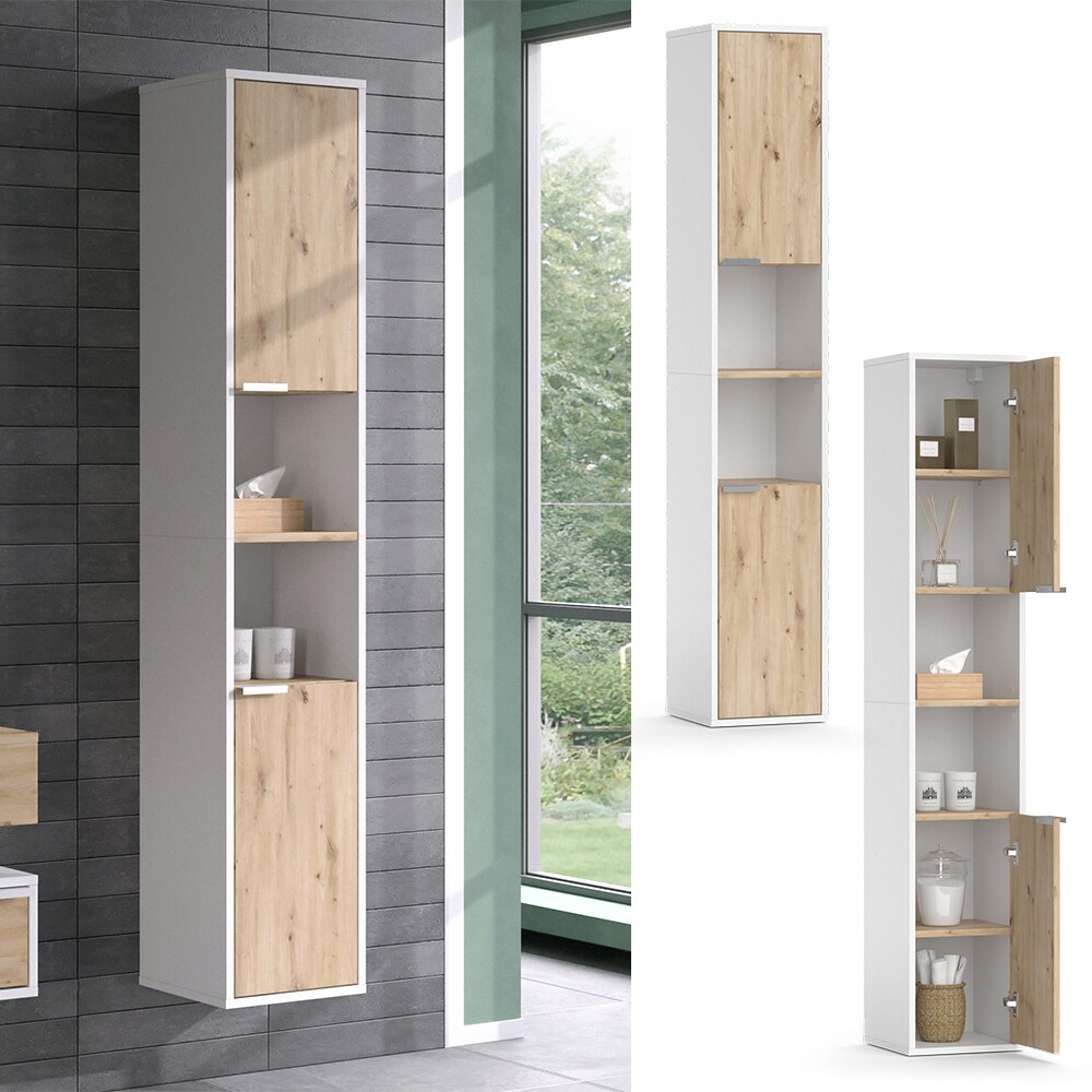 Vicco Hochschrank Henri 30 x 165 cm, Weiß, 2 Türen, Ablage, Badschrank, modern | 04066731340521