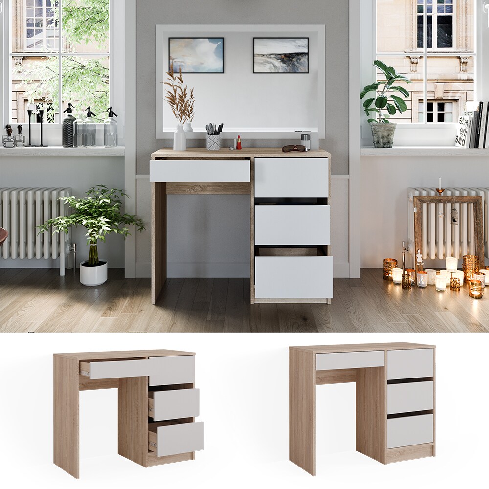Vicco Schminktisch Sherry Sonoma Wei&szlig;, 90 x 75 cm, Frisiertisch, Schubladen - Bild 1