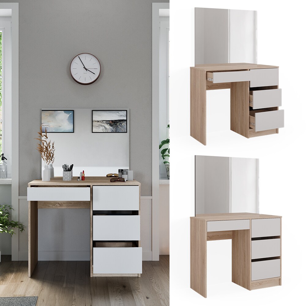 Vicco Schminktisch Sherry Sonoma Weiß, 90 x 75 cm, Spiegel, Frisiertisch, modern | 04066731340392