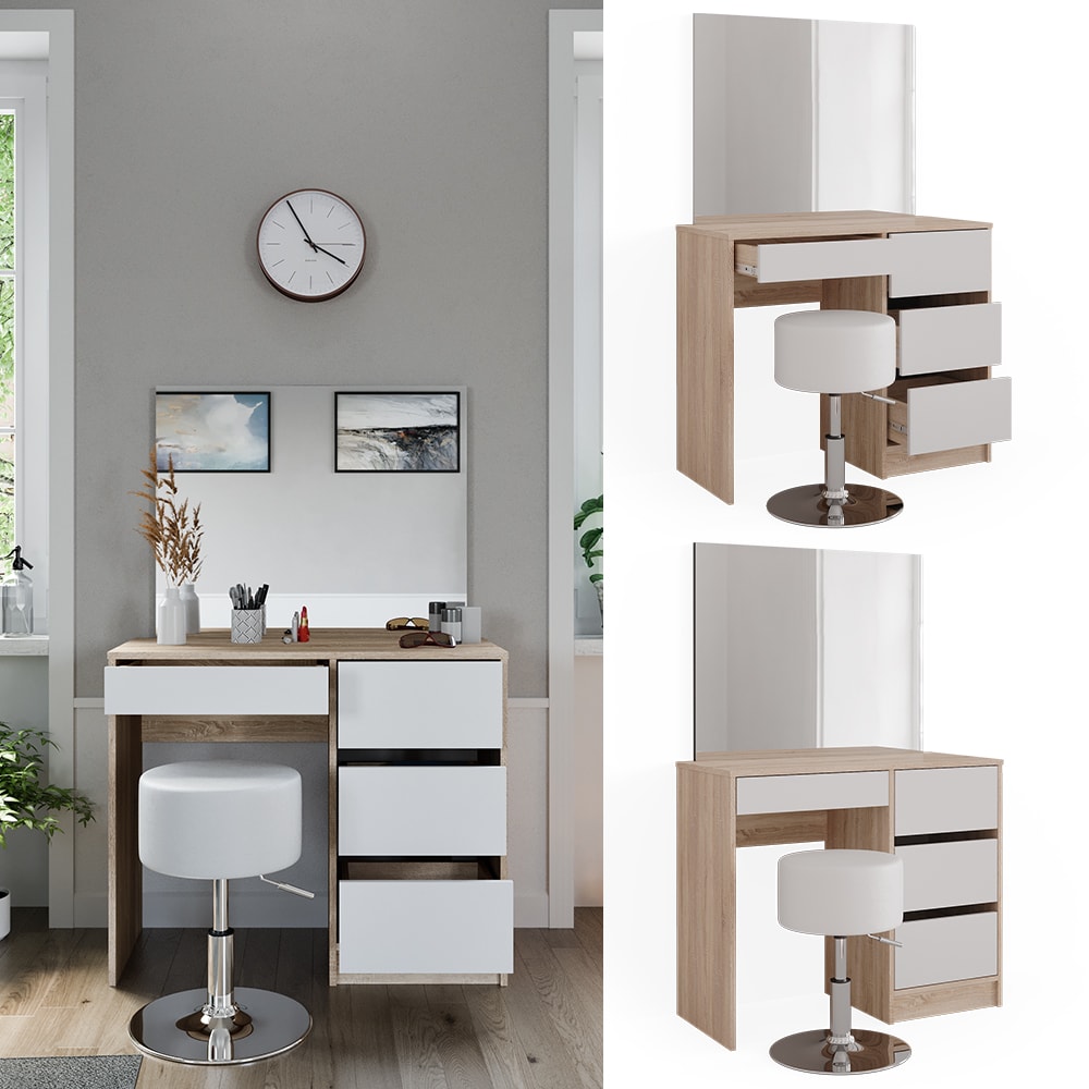 Vicco Schminktisch Sherry Sonoma Wei&szlig;, 90 x 75 cm, Spiegel, Hocker, Frisiertisch - Bild 1