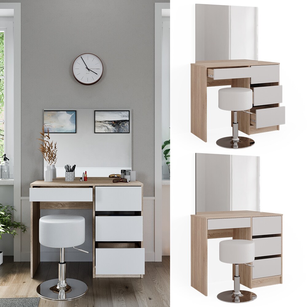 Vicco Schminktisch Sherry Sonoma Weiß, 90 x 75 cm, Spiegel, Hocker, Frisiertisch | 04066731340361