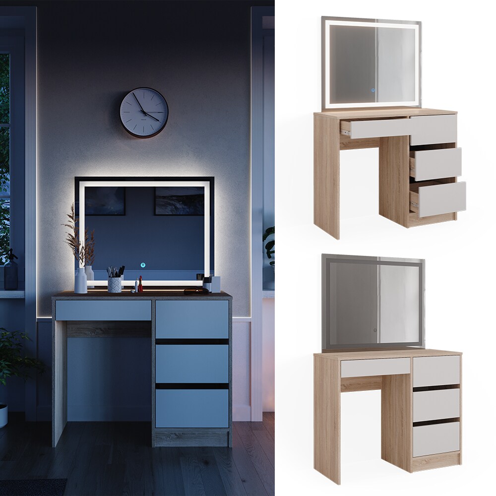 Vicco Schminktisch Sherry Sonoma Weiß 90 x 75 cm LED-Spiegel Frisiertisch modern | 04066731340354