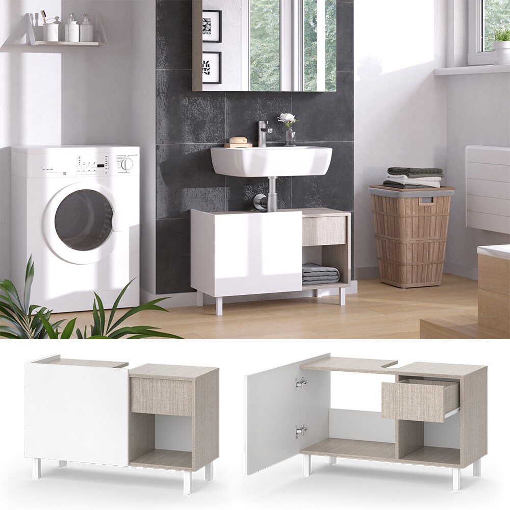 Vicco Waschtischunterschrank Arianna 80 x 52 cm Greige Wei&szlig; moderner Badschrank - Bild 1