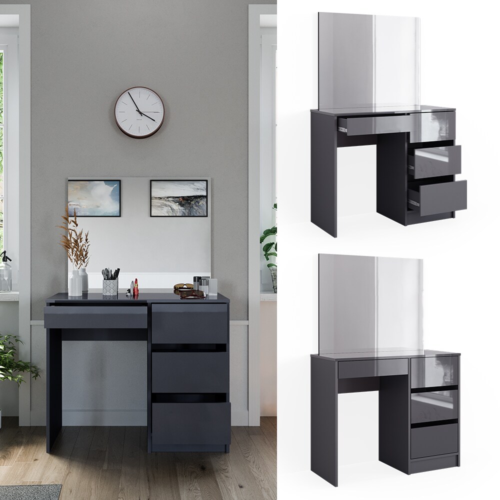 Vicco Schminktisch Sherry Anthrazit Hochglanz, 90 x 75 cm, Spiegel, Frisiertisch - Bild 1
