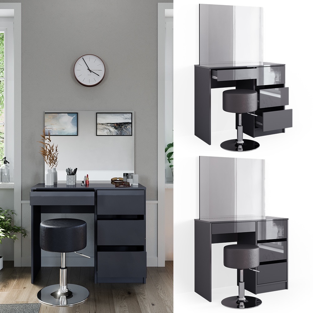 Vicco Schminktisch Sherry Anthrazit Hochglanz 90 x 75 cm Spiegel Hocker modern - Bild 1