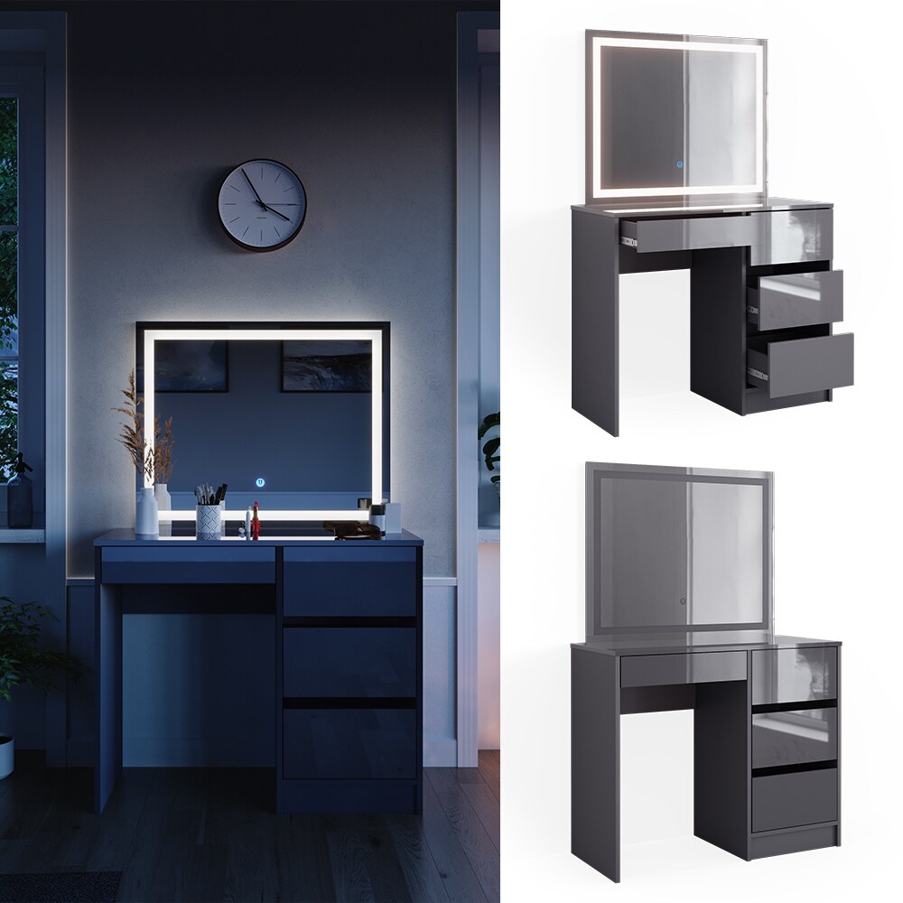 Vicco Schminktisch Sherry Anthrazit Hochglanz 90 x 75 cm LED-Spiegel modern | 04066731340293