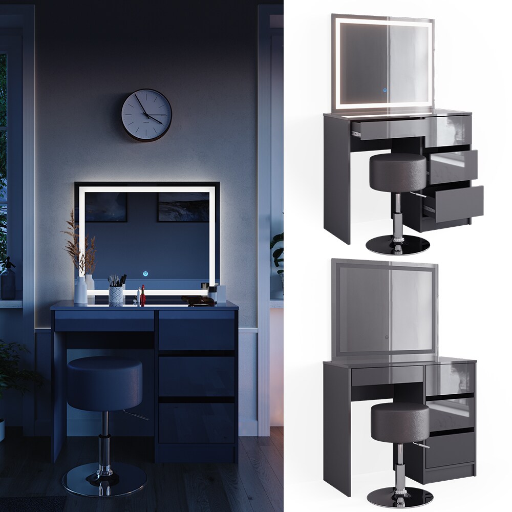 Vicco Schminktisch Sherry Anthrazit Hochglanz 90 x 75 cm LED-Spiegel & Hocker | 04066731340286