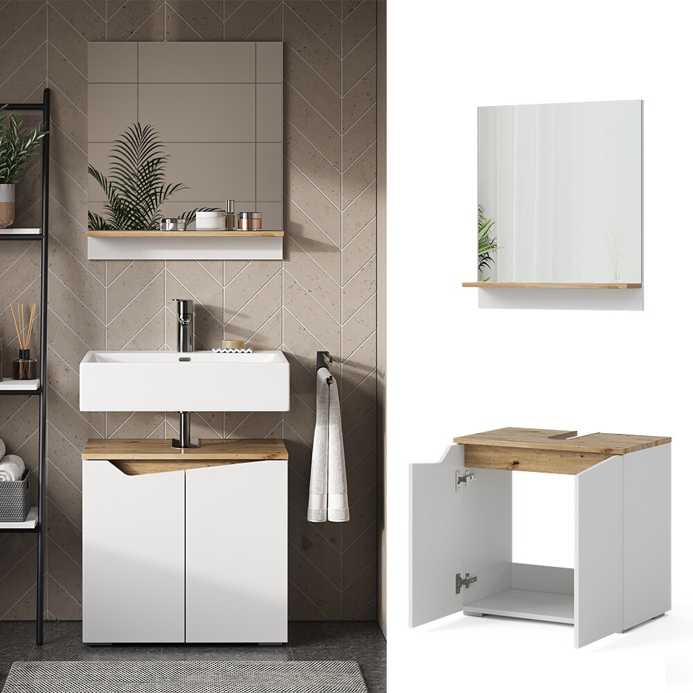 Vicco Badmöbel-Set Marelle Weiß Artisan moderne Serie Badezimmer dekorative Front Waschtischunterschrank Badspiegel