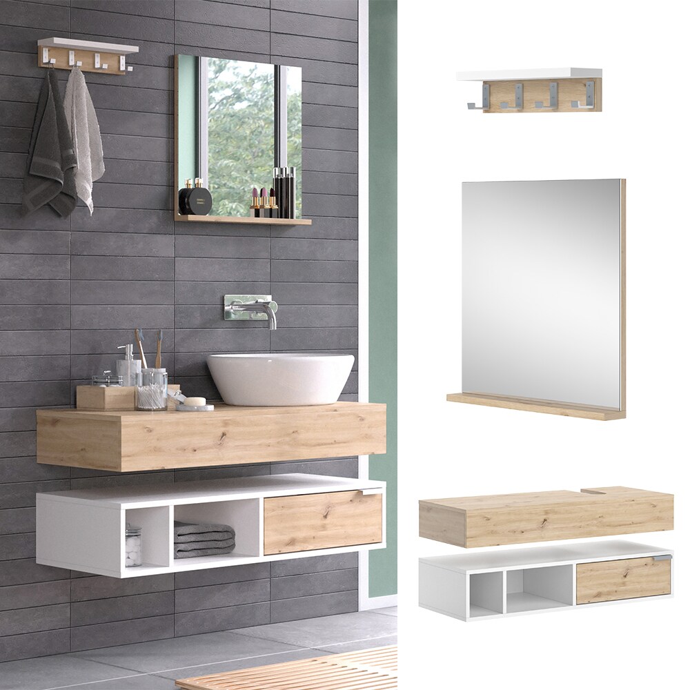 Vicco Badmöbel-Set Henri Weiß Artisan, Badezimmer, moderne Badserie dekorative Front Badspiegel Wandregal Waschtischkonsole | 04066731340545
