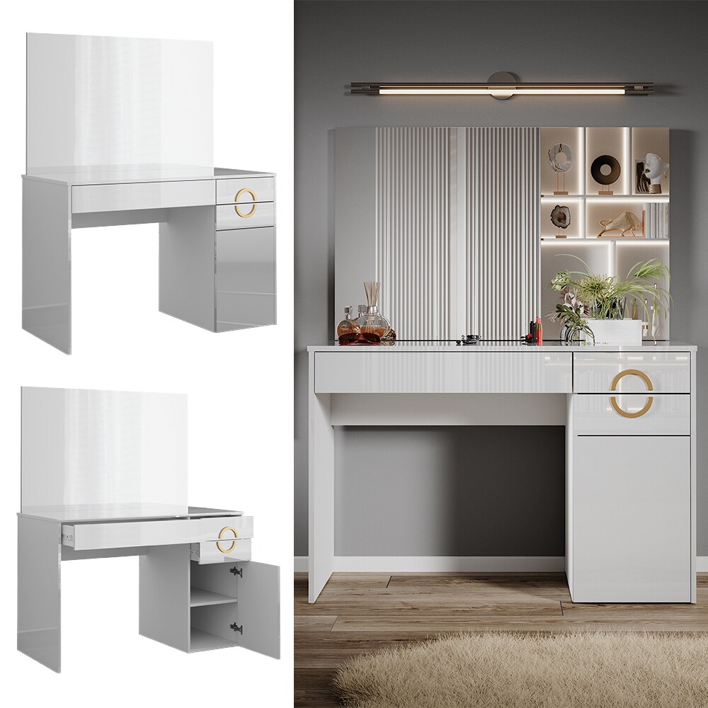 Vicco Schminktisch Adela Weiß Hochglanz, 115 x 76 cm mit Spiegel, Frisierkommode | 04066731340583