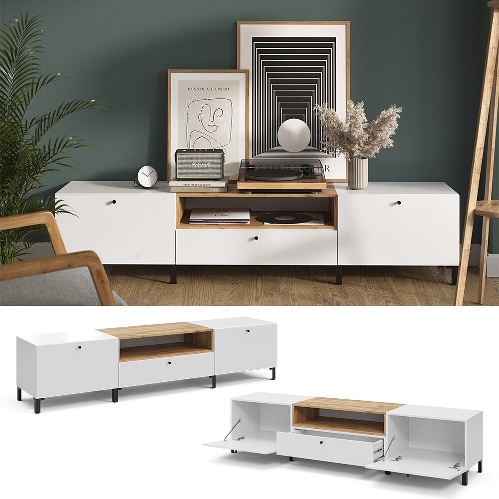 Vicco Lowboard Anteo, Wei&szlig; Oak, 200 x 45 cm, moderne Wohnzimmer Serie, Wohnwand - Bild 1