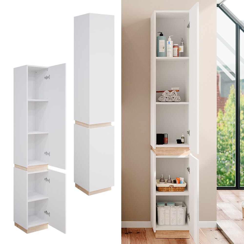 Vicco Hochschrank Badschrank Badezimmerschrank Gloria Wei&szlig; Sonoma 33 x 198 cm modern Badezimmer 2 T&uuml;ren 5 F&auml;cher - Bild 1