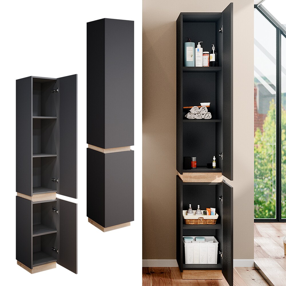 Vicco Hochschrank Badschrank Badezimmerschrank Gloria Anthrazit Sonoma 33 x 198 cm modern Badezimmer 2 Türen 5 Fächer