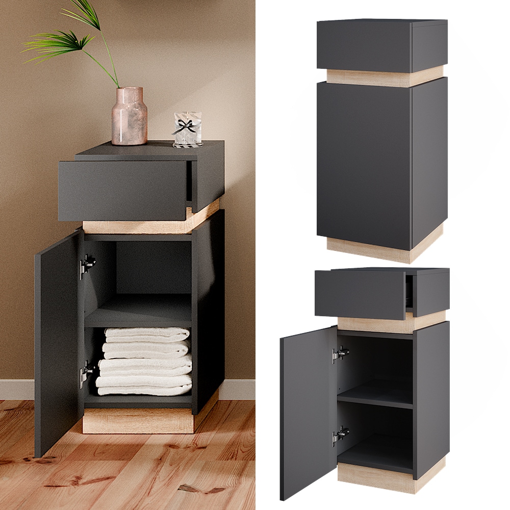 Vicco Midischrank Badschrank Badezimmerschrank Gloria Anthrazit Sonoma 33 x 76 cm modern Badezimmer T&uuml;r Schublade 2 F&auml;cher - Bild 1