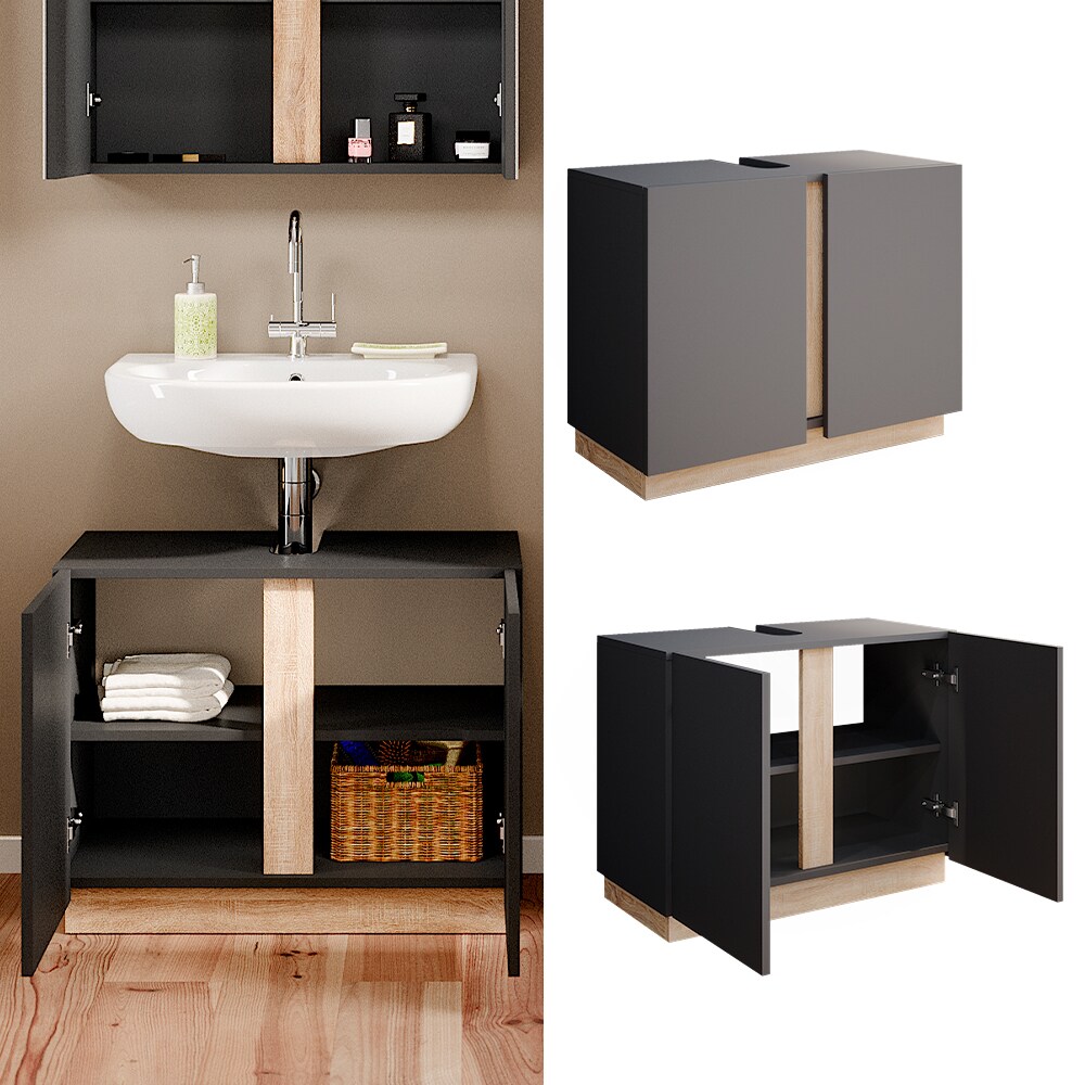 Vicco Waschtischunterschrank Waschbeckenunterschrank Badezimmerschrank Gloria Anthrazit Sonoma 70 x 56 cm modern Badezimmer 2 Türen