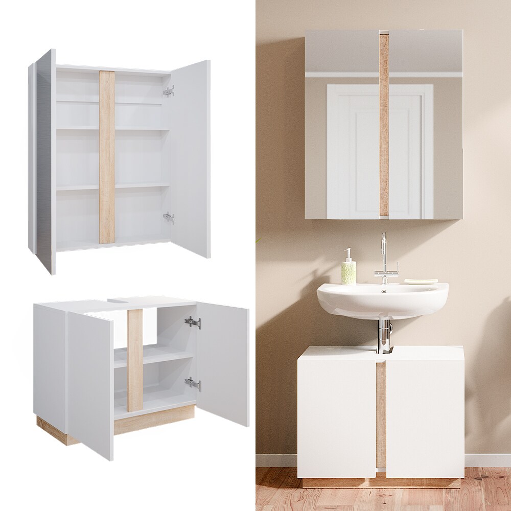 Vicco Badmöbelset Gloria Weiß Sonoma modern Badezimmer Spiegelschrank Waschtischunterschrank
