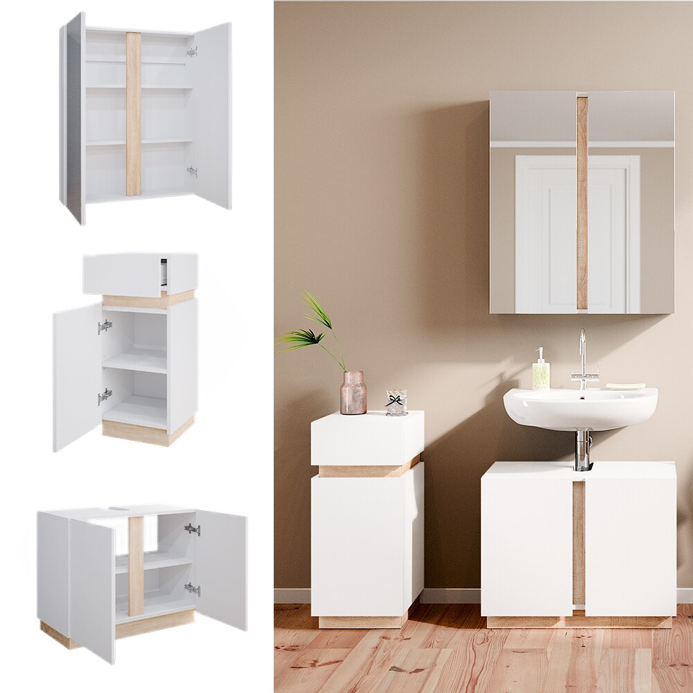 Vicco Badmöbelset Gloria Weiß Sonoma modern Badezimmer Spiegelschrank Waschtischunterschrank Midischrank