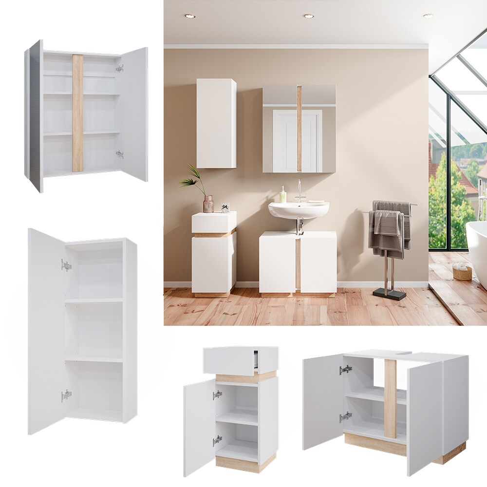 Vicco Badmöbelset Gloria Weiß Sonoma modern Badezimmer Spiegelschrank Waschtischunterschrank Midischrank Hängeschrank