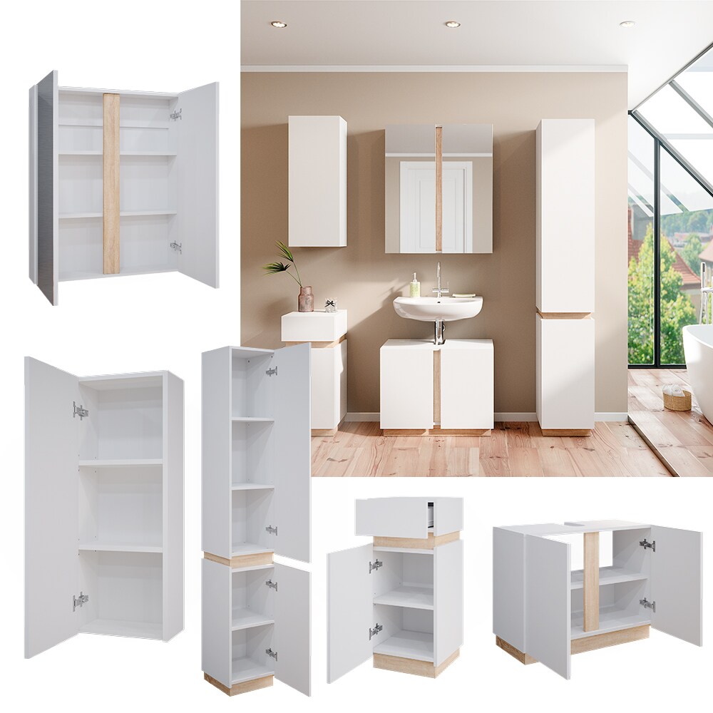 Vicco Badmöbelset Gloria Weiß Sonoma modern Badezimmer Spiegelschrank WaschtischunterschrankHochschrank Midischrank Hängeschrank
