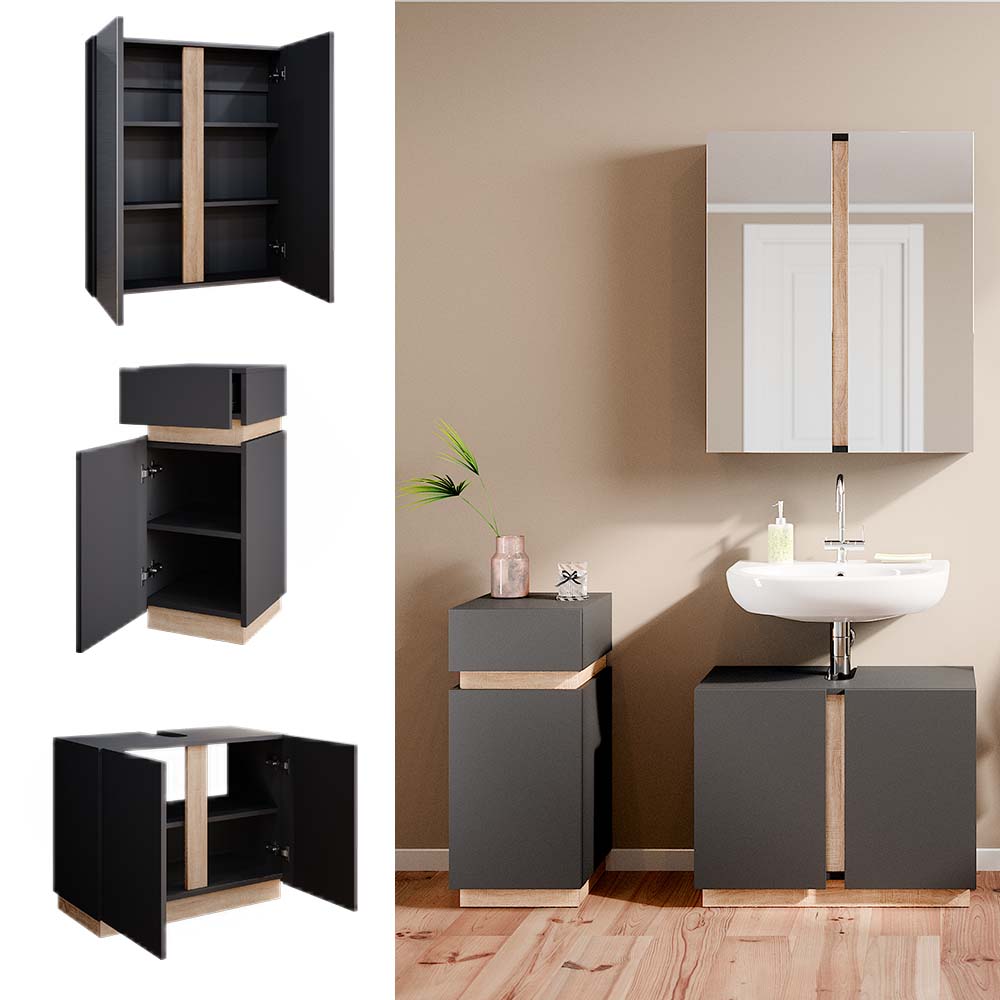 Vicco Badm&ouml;belset Gloria Anthrazit Sonoma modern Badezimmer Spiegelschrank Waschtischunterschrank Midischrank - Bild 1