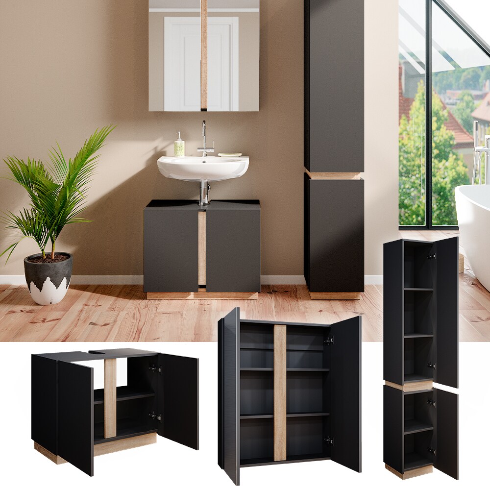 Vicco Badmöbelset Gloria Anthrazit Sonoma modern Badezimmer Spiegelschrank Waschtischunterschrank Hochschrank