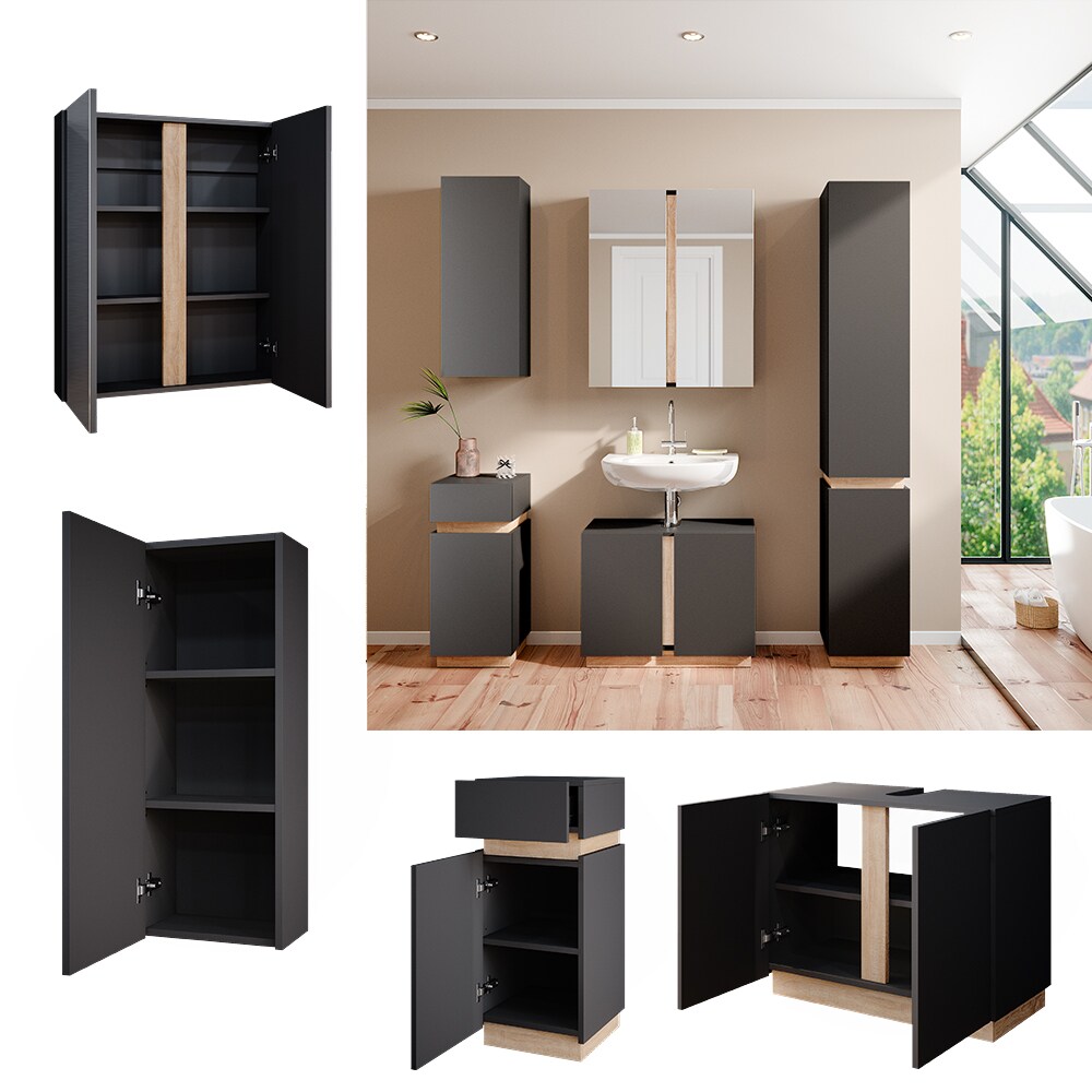 Vicco Badmöbelset Gloria Anthrazit Sonoma modern Badezimmer Spiegelschrank Waschtischunterschrank Midischrank Hängeschrank