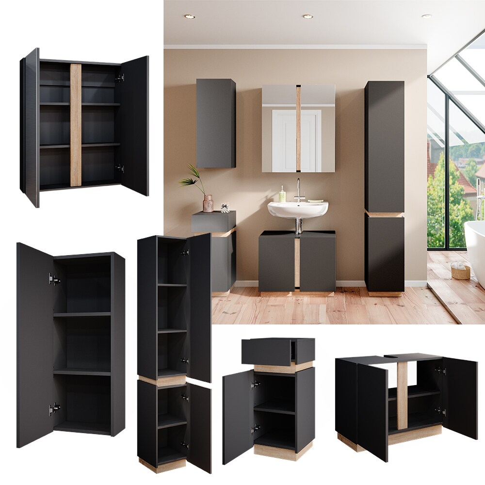Vicco Badmöbelset Gloria Anthrazit Sonoma modern Badezimmer Spiegelschrank WaschtischunterschrankHochschrank Midischrank Hängeschrank