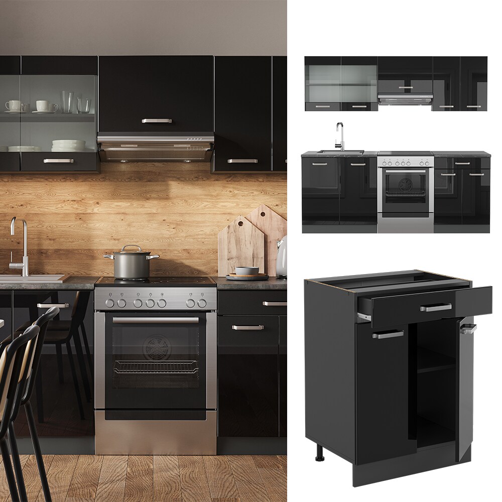 Vicco Küchenzeile R-Line Solid Anthrazit Schwarz 200 cm modern Küchenschränke Küchenmöbel