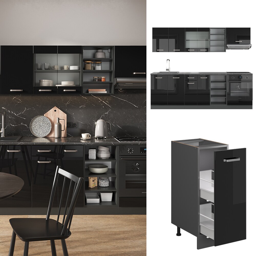 Vicco Küchenzeile R-Line Solid Anthrazit Schwarz 240 cm modern Küchenschränke Küchenmöbel