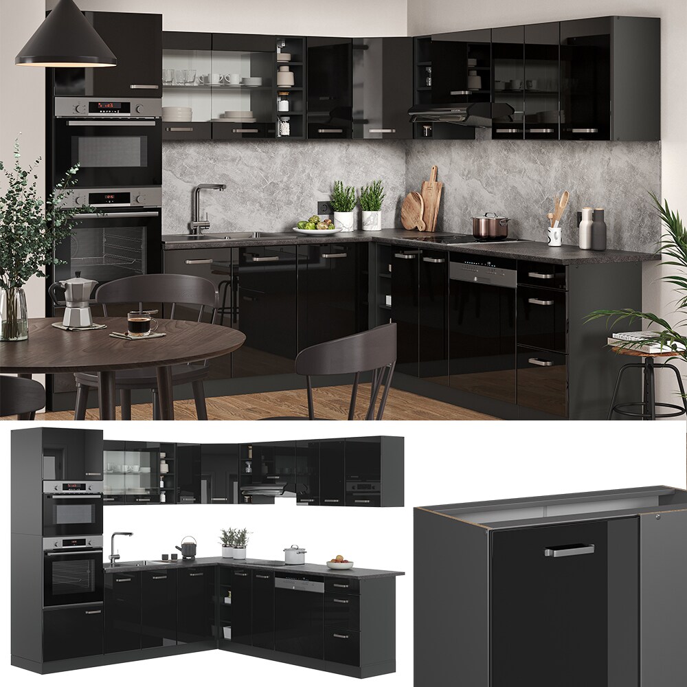 Vicco Eckküche R-Line Solid Anthrazit Schwarz 247x237 cm modern Küchenschränke Küchenmöbel