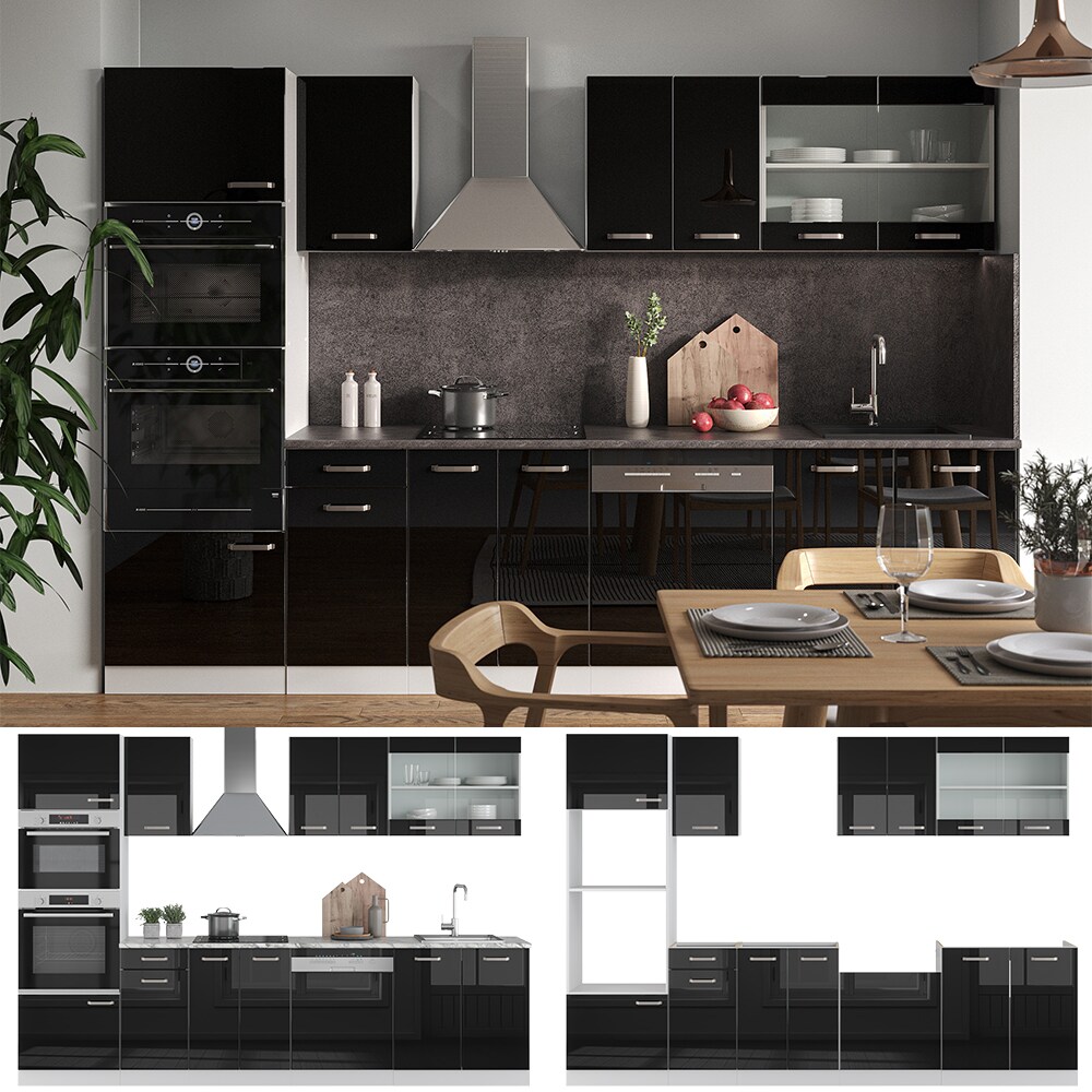 Vicco Küchenzeile R-Line Solid Weiß Schwarz 300 cm modern Küchenschränke Küchenmöbel | 04066731345465