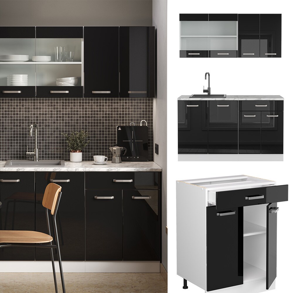 Vicco Küchenzeile R-Line Solid Weiß Schwarz 140 cm Arbeitsplatte modern Küchenschränke Küchenmöbel | 04066731345489