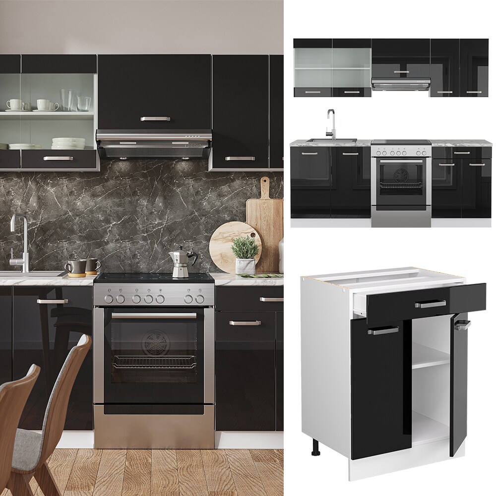 Vicco K&uuml;chenzeile R-Line Solid Wei&szlig; Schwarz 200 cm modern K&uuml;chenschr&auml;nke K&uuml;chenm&ouml;bel - Bild 1