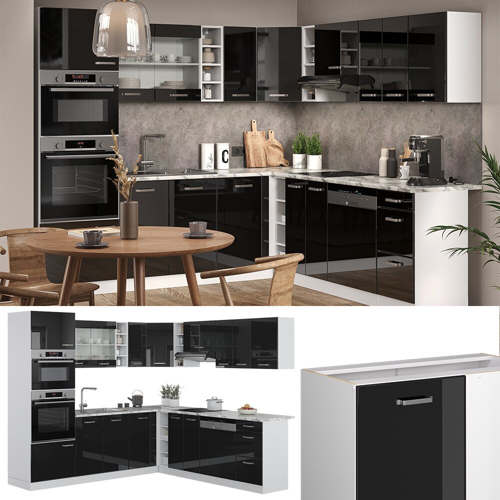 Vicco Eckküche R-Line Solid Weiß Schwarz 247x237 cm Arbeitsplatte modern Küchenschränke Küchenmöbel