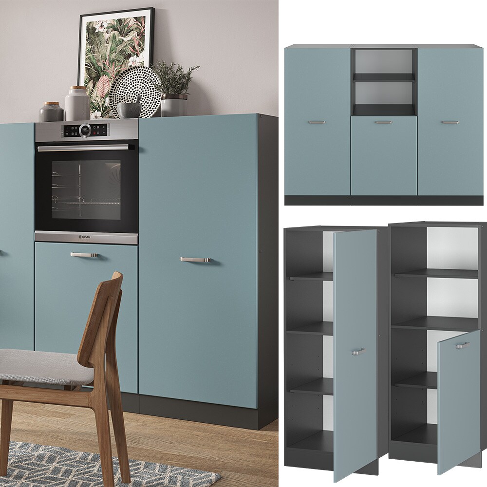 Vicco Küchenzeile R-Line Solid Anthrazit Blau Grau 180 cm modern Küchenschränke Küchenmöbel