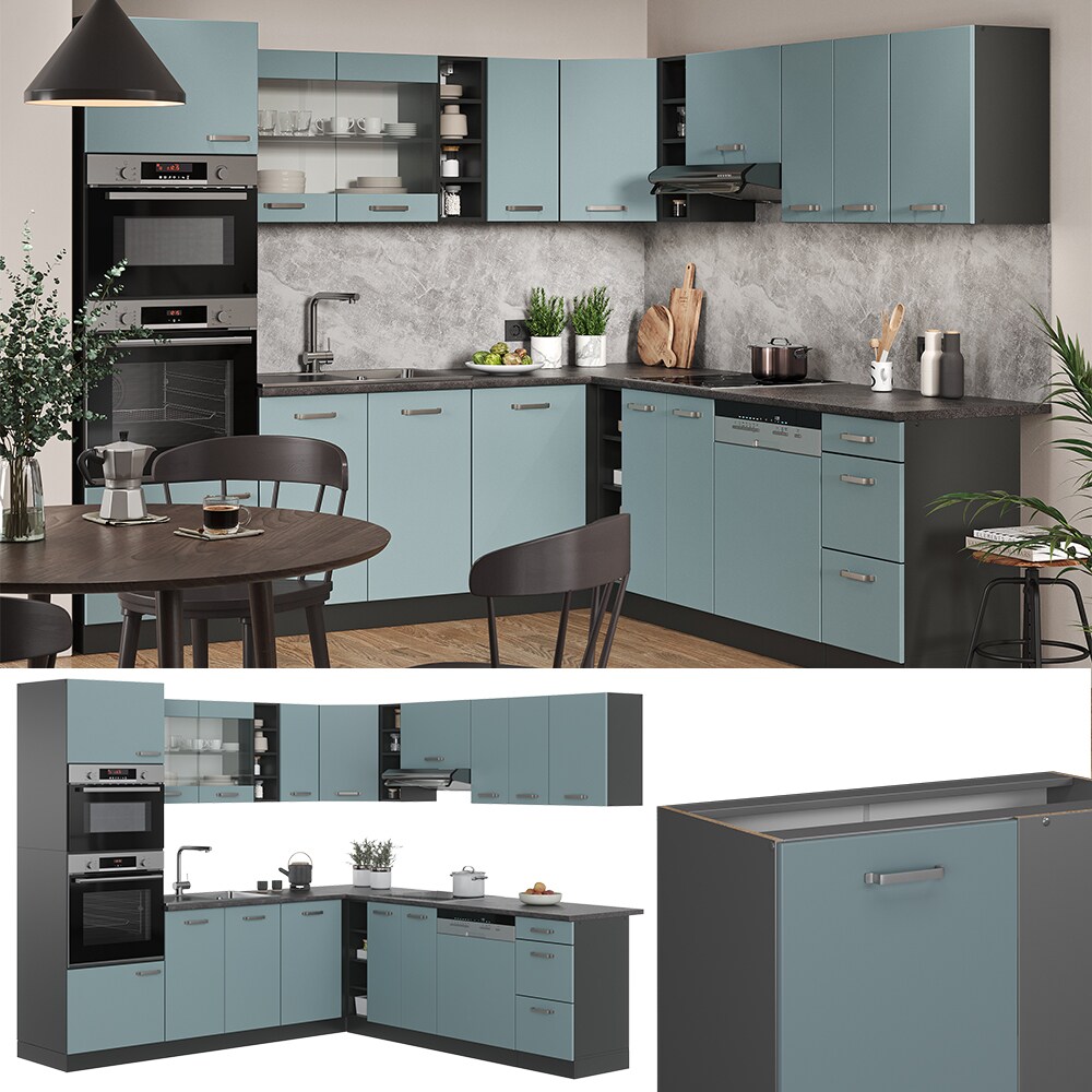 Vicco Eckk&uuml;che R-Line Solid Anthrazit Blau Grau 247x237 cm modern K&uuml;chenschr&auml;nke K&uuml;chenm&ouml;bel - Bild 1