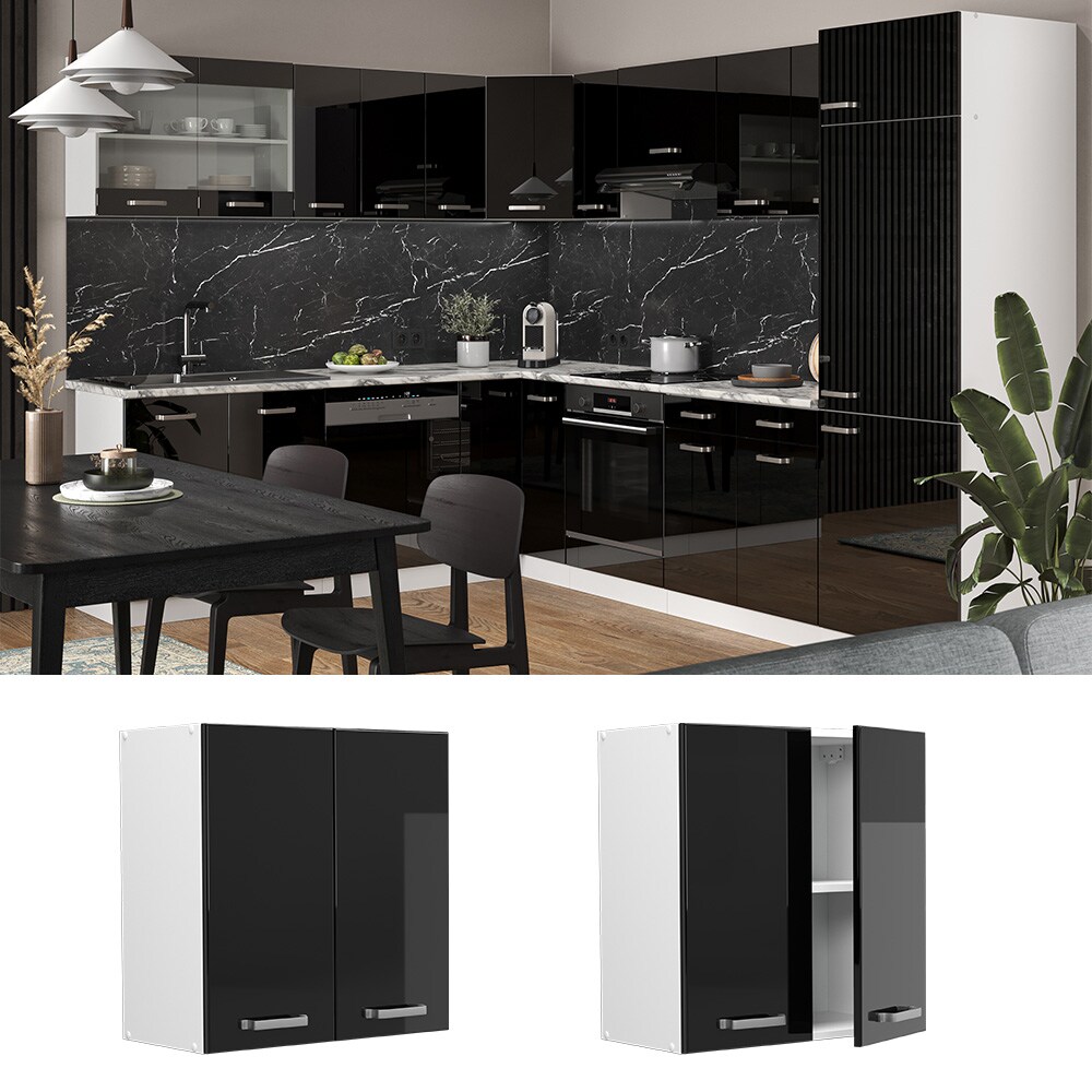 Vicco H&auml;ngeschrank K&uuml;chenschrank R-Line Solid Wei&szlig; Schwarz 60 cm modern - Bild 1