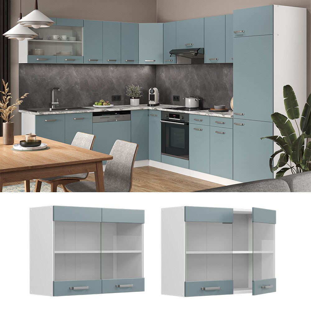 Vicco Glashängeschrank Küchenschrank R-Line Solid Weiß Blau Grau 80 cm modern